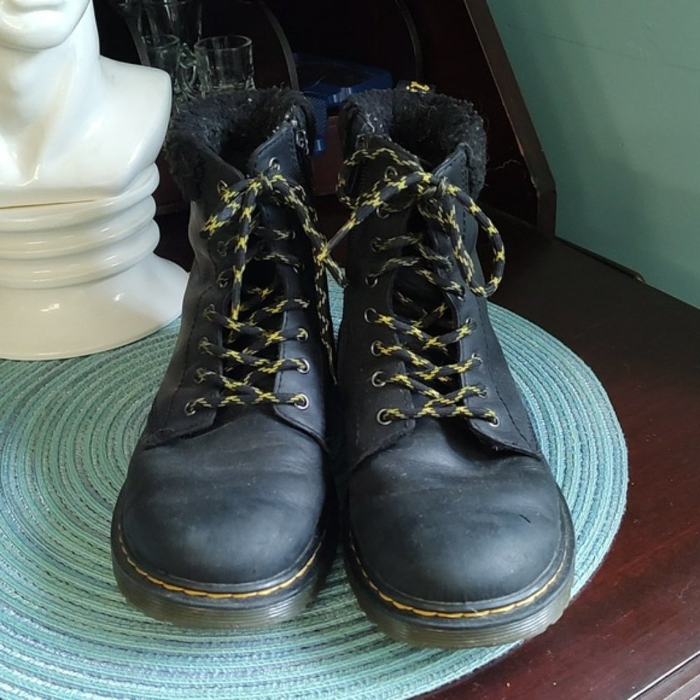 Dr. Martens 1460 Fur Trim Ladies Size 5 Air Wair Side Zip Black